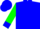 Blue, green 'rg', blue cuffs on green sleeves