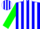 Blue & white panels, red & green slvs