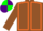 BROWN, orange seams, green & purple quartered cap