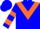 Blue, inverted orange chevron, orange hoops on sleeves, blue cap