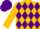Gold, purple diamonds, gold sleeves, purple cap