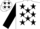 White, black stars, black sleeves, white cap, black stars and peak