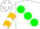 White, green ball sash, gold chevrons on slvs