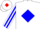 White, red, 'g' in blue diamond frame, blue diamond stripe on sleeves