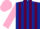 Dark blue and maroon stripes, pink sleeves and cap
