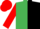 Emerald green and black halved horizontally, red sleeves, red cap