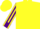 Yellow, purple band and stripe on sleeves,  purple cuffs