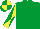 Emerald green, yellow and emerald green diabolo on sleeves, emerald green and yellow quartered cap