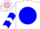 White, pink 'bf' on blue ball, pink & blue chevrons on slvs