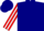 Navy blue, white crossed sashes, red and white striped sleeves, navy blue cap