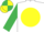 White, yellow disc, emerald green sleeves, emerald green & yellow quartered cap