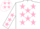 white with pink stars, white sleeves with pink stars, white cap with pink stars