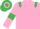Pink, emerald green epaulets and armlets, emerald green and pink hooped cap