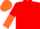 Red, orange spots on sleeves, red and orange halved cap