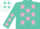 Turquoise, white 'zwp' on pink belt, pink stars