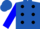 Royal blue, black dots, blue sleeves, black cuffs