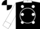 Black, white circle and collar, white spots and cuffs on sleeves, black and white quartered cap
