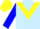Light blue, yellow chevron, blue sleeves, yellow cap