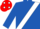 Royal blue, white sash, red cap, white spots