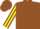 Brown, yellow 'rh', yellow stripe on sleeves