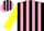 Black, pink stripes, black hoops on yellow slvs