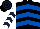 Black, royal blue chevrons, white and dark blue chevrons on sleeves, hooped cap