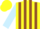 Yellow body, brown striped, light blue arms, yellow cap