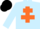 Light blue body, orange cross of lorraine, light blue arms, black cap