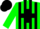 Green, black cross, black 'rr' ,black stripes on sleeves