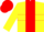 Yellow, red stripe, red hoop on yellow sleeves, red cap