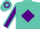 Turquoise, purple diamond, purple sleeves, turquoise seams, turquoise and purple hooped cap