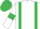 White, emerald green braces, armlets and cap