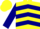 Yellow, navy blue chevrons, navy blue sleeves, yellow cap