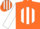 Orange, white disc, orange stripes on white sleeves
