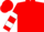 Red, white 'm', white bars on sleeves