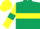 Dark green, yellow hoop, yellow sleeves, dark green armlets, yellow cap