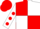 Red and white (quartered), white sleeves, red spots, red cap