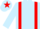 Light blue, red braces and star on cap