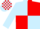 Light blue and red (quartered), light blue sleeves, check cap