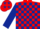 RED & DARK BLUE CHECK, dark blue sleeves, red cap, dark blue stars