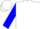 White, blue 'm' in horseshoe, blue bands on sleeves