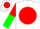 White, red ball, red and green halved sleeves