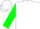 White, green cuffs on sleeves, white cap