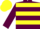 Garnet body, garnet arms, yellow hooped, yellow cap