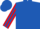 Royal blue, red and royal blue striped sleeves, halved cap