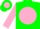 Green, green 'amo' on pink ball, pink slvs
