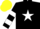 Black, yellow 'b' in white star, white hoops on sleeves, yellow cap