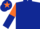 Dark blue, white spot, orange and dark blue halved sleeves, dark blue cap, orange star