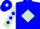 Blue body, light green diamond, light green arms, blue diamonds, blue cap, light green diamond