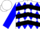 White, blue diamonds, black chevrons on blue slvs
